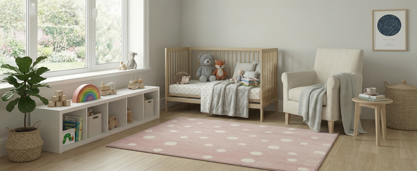 Дитячий килим Kinderteppich DOTS бежево-рожевий 80x150 см, Öko-Tex, для дівчаток, в дитячу кімнату