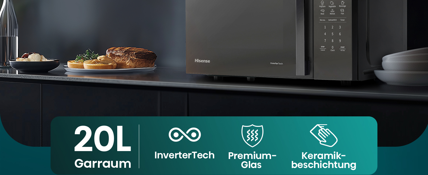 Мікрохвильова піч Hisense H20MOBS4HI 20 л, 700 Вт, InverterTech, керамічне покриття, чорна