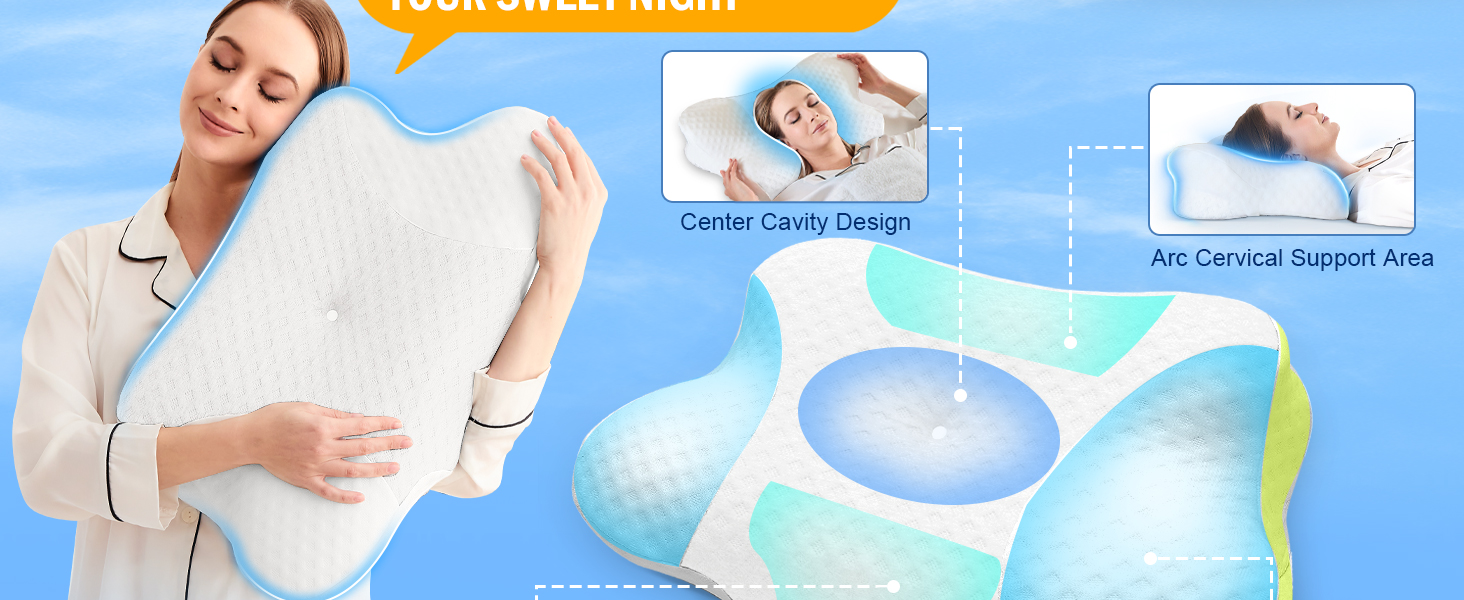 Ортопедична подушка для шиї VJASD з ефектом пам'яті (Memory Foam) — ергономічна подушка від болю в шиї, регульована по висоті для сну на боці, з дихаючим чохлом (Біла, 60 x 35 см)