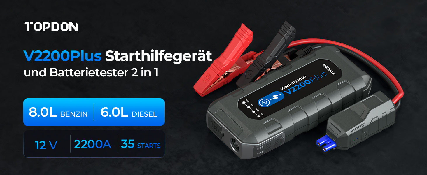 TOPDON V2200Air: Портативний пусковий пристрій та компресор для авто (2200A, 150PSI)
