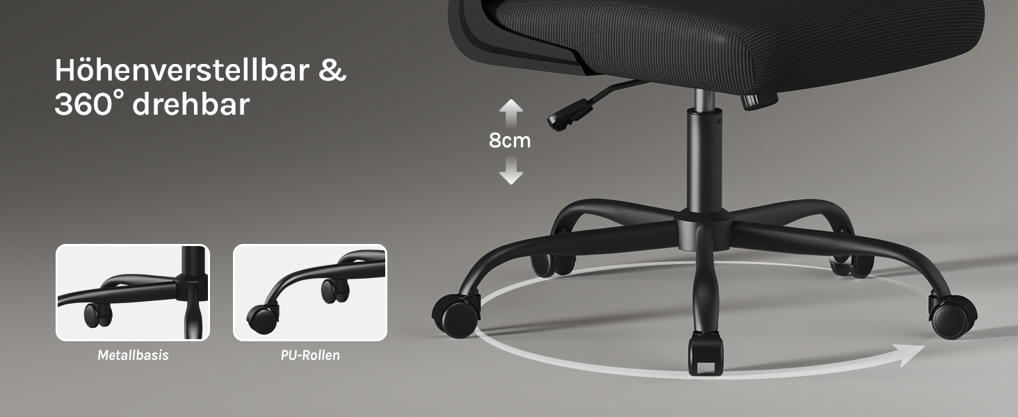 Офісний стіл Woltu: ергономічний крісло з регульованою підголівником, обертовими підлокітниками та підтримкою попереку. Крісло для офісу, витримує до 150 кг, чорний