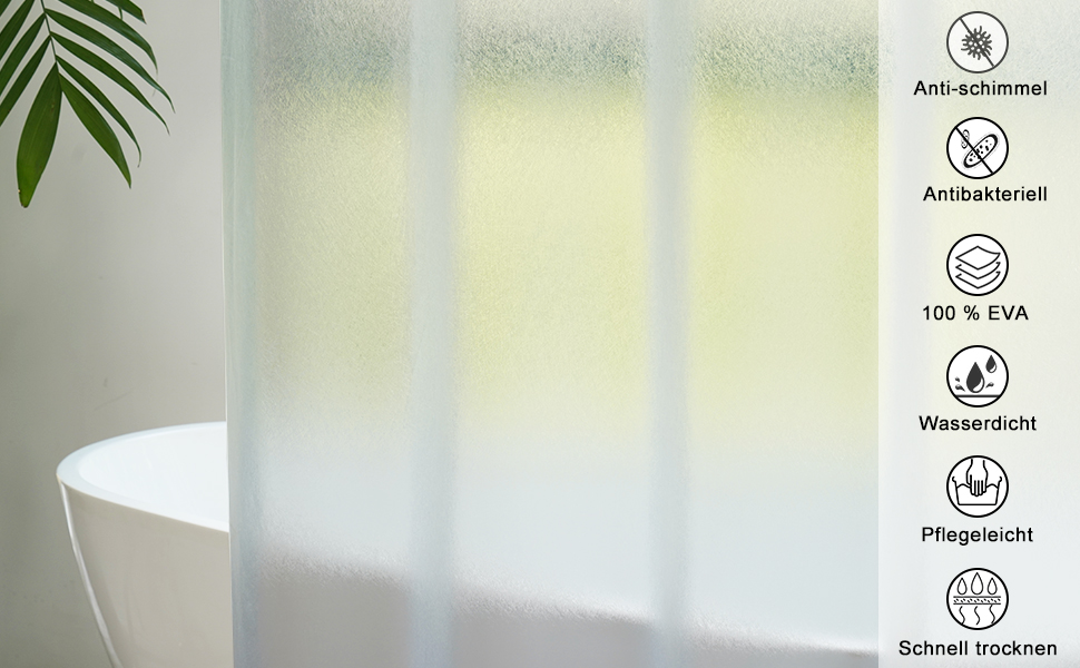 Шторка для душу AooHome 180x200 см, прозора, біла, з 5 магнітними вагами, 12 гачками, з малюнком, водовідштовхувальна, антигрибкова