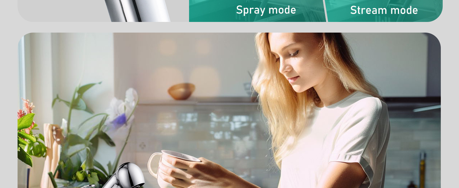 Змішувач кухонний висувний BONADE з подвійною виливом, поворотний на 360°, для кухні, з однією ручкою, хром