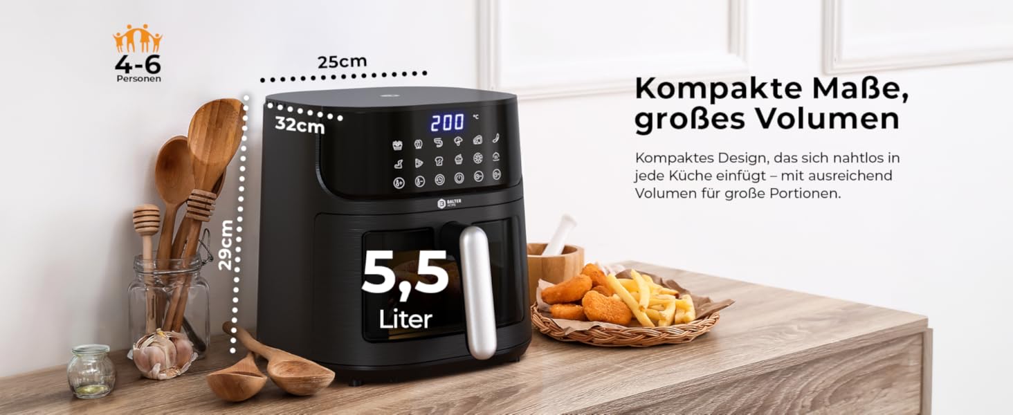 Balter Airfryer XL 5.5л Фритюрниця з оглядовим вікном HL-551T - 12 програм, рецепти
