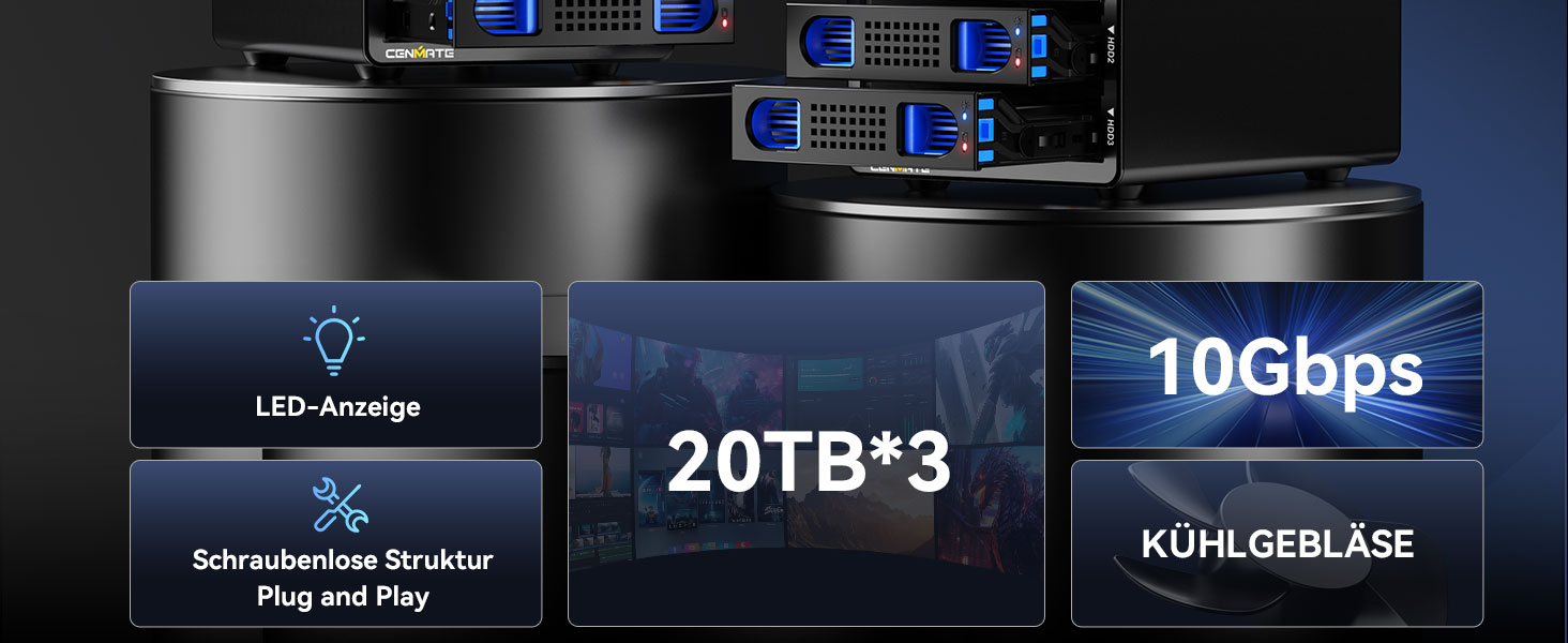 Зовнішній корпус для HDD/SSD CENMATE 803TC Dual Bay, 10Gbps, USB 3.2 (A/C), алюмінієвий з охолодженням для 2.5/3.5 SATA дисків, Hot Swap