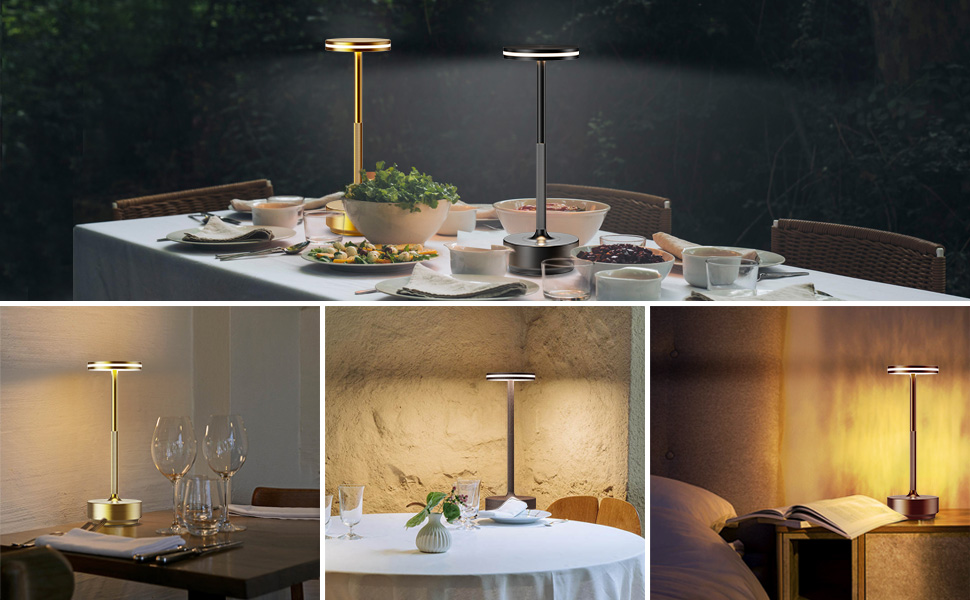 Настільна LED лампа Hapfish акумуляторна бездротова, диммована, 5000mAh, 3 режими світла, водонепроникна IP54 для вулиці, спальні, столу – Золота