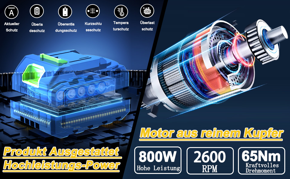 Акумуляторний шуруповерт 21V з набором 46 предметів: безщітковий дриль-шуруповерт, 2 акумулятори 2000 mAh, патрон 3/8', 20+3 ступені крутного моменту, до 65 Н.м, LED-ліхтар, 2 швидкості, аксесуари для електроінструментів