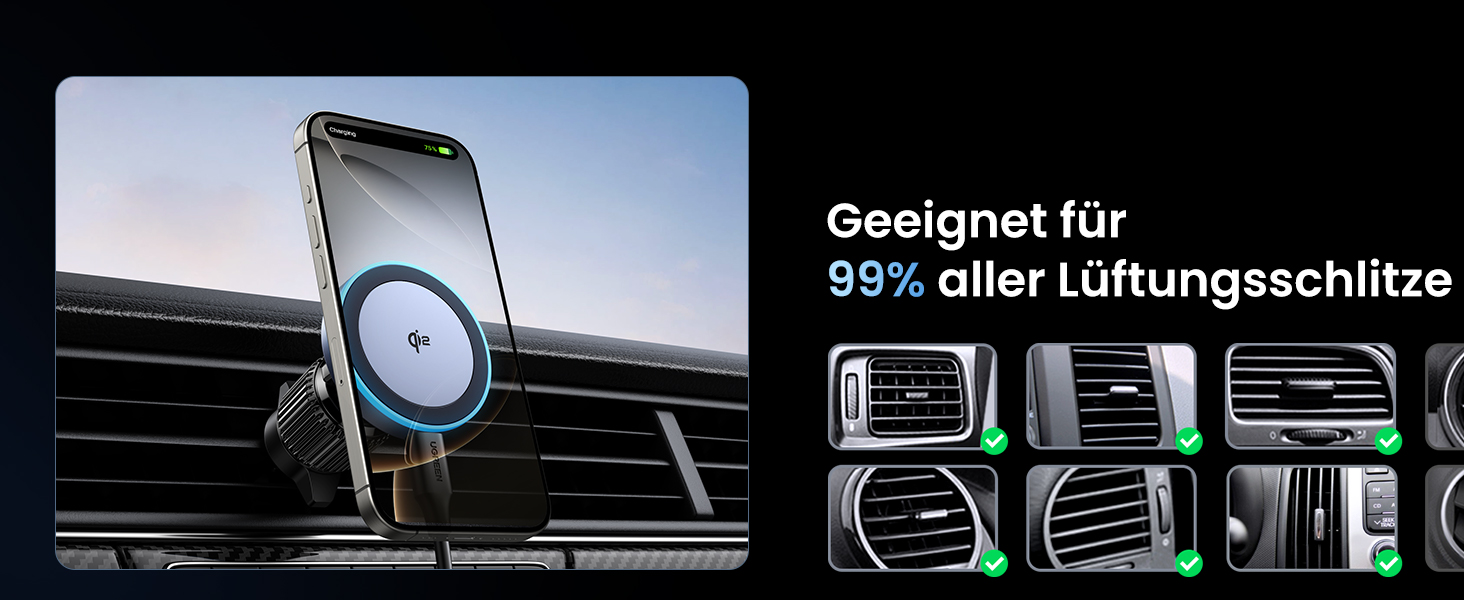 Автотримач для телефону UGREEN з MagSafe та зарядкою 15W (1M кабель) - сумісний з iPhone 17/17 Pro/17 Pro Max/16/15/14/13