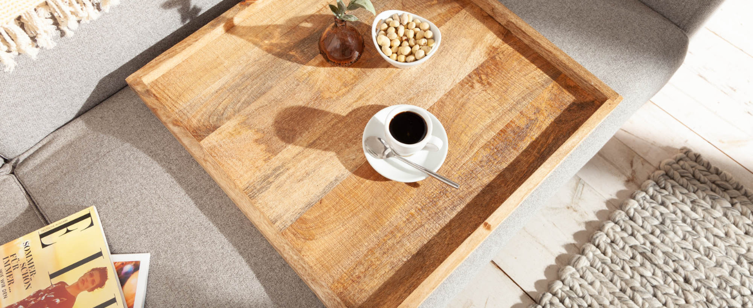 Large Makassar Tablet 50cm Sheesham Smoke Finish Serving Tray Wooden Tray Serving Table Bed Table