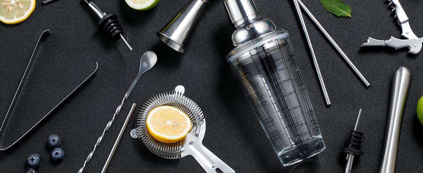 Набір для коктейлів Ohuhu 17 частин, преміум-набір бармена з нержавіючої сталі, аксесуари для приготування коктейлів, подарунок для жінок та чоловіків