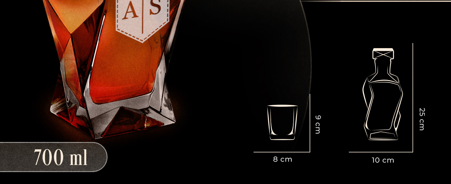 Maverton Whiskey Decanter + Set of 4/6 Whiskey Glasses with Engraving - 700ml Whiskey Decanter - Perfect for Christmas - Birthday Gift for Men - Congratulations