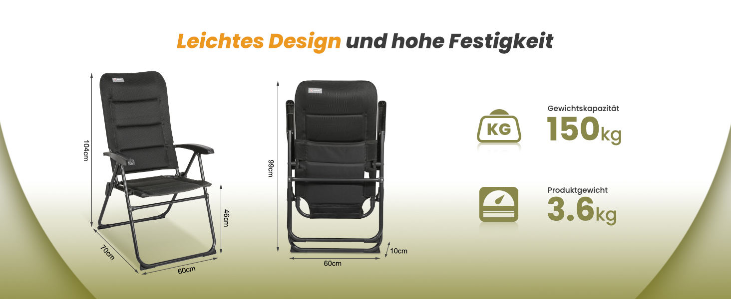 Крісло для кемпінгу Homecall складне, 150 кг, з високою спинкою, для саду, балкону, риболовлі, чорне