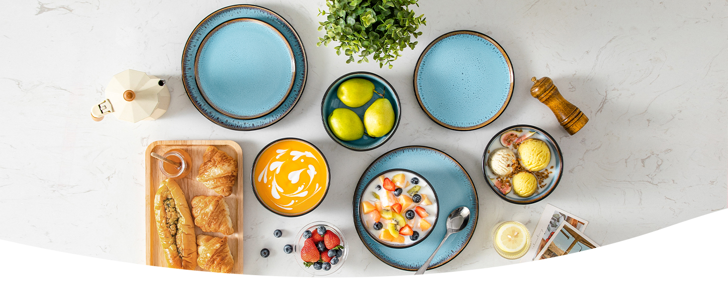 Набір тарілок Vancasso (6 шт.) Amber, 840 мл, для мюслі, супів, салатів, десертів, кераміка, блакитний колір