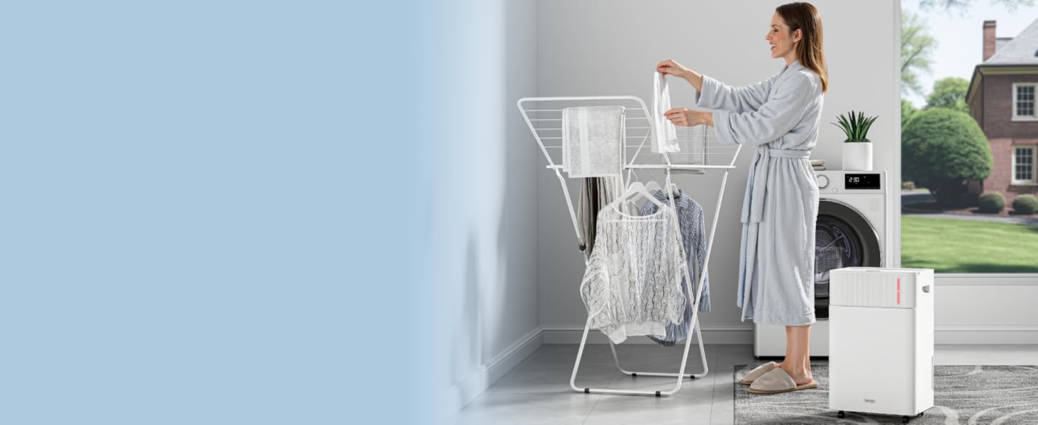 Електричний осушувач повітря VonHaus 20л/добу з Wi-Fi, для підвалу та приміщень до 20м², з таймером та шланг для відведення конденсату, сумісний з Alexa & Google Home