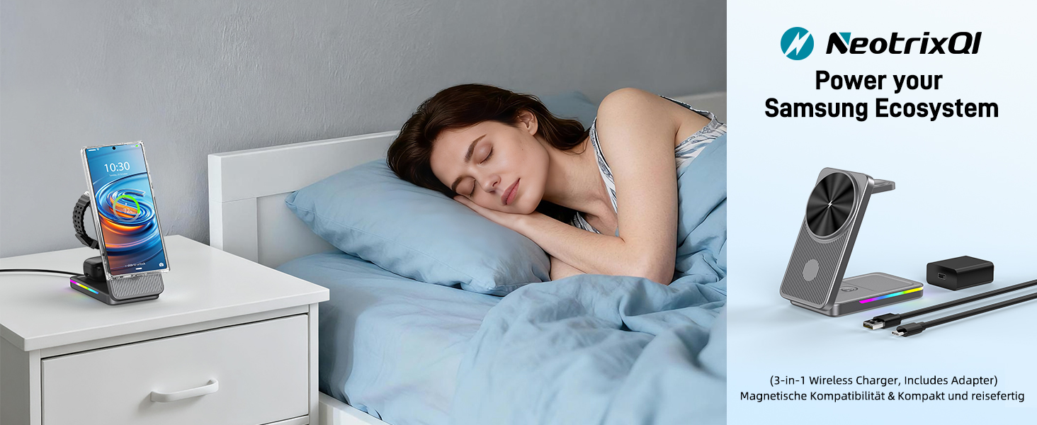 Магнітна зарядна станція 3-в-1 для Samsung Galaxy S26 Ultra, S25, Z Fold 7, Z Flip 7, Galaxy Watch Ultra 8/7/6 та Buds Pro 3 - бездротова, складна, чорна