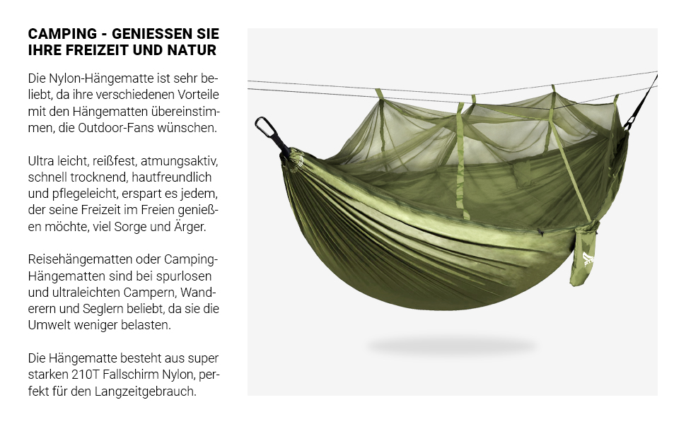 Гамак для кемпінгу MSports Premium Ultraleicht з москітною сіткою | Максимальне навантаження 250 кг, дихаючий матеріал (срібно-сірий)