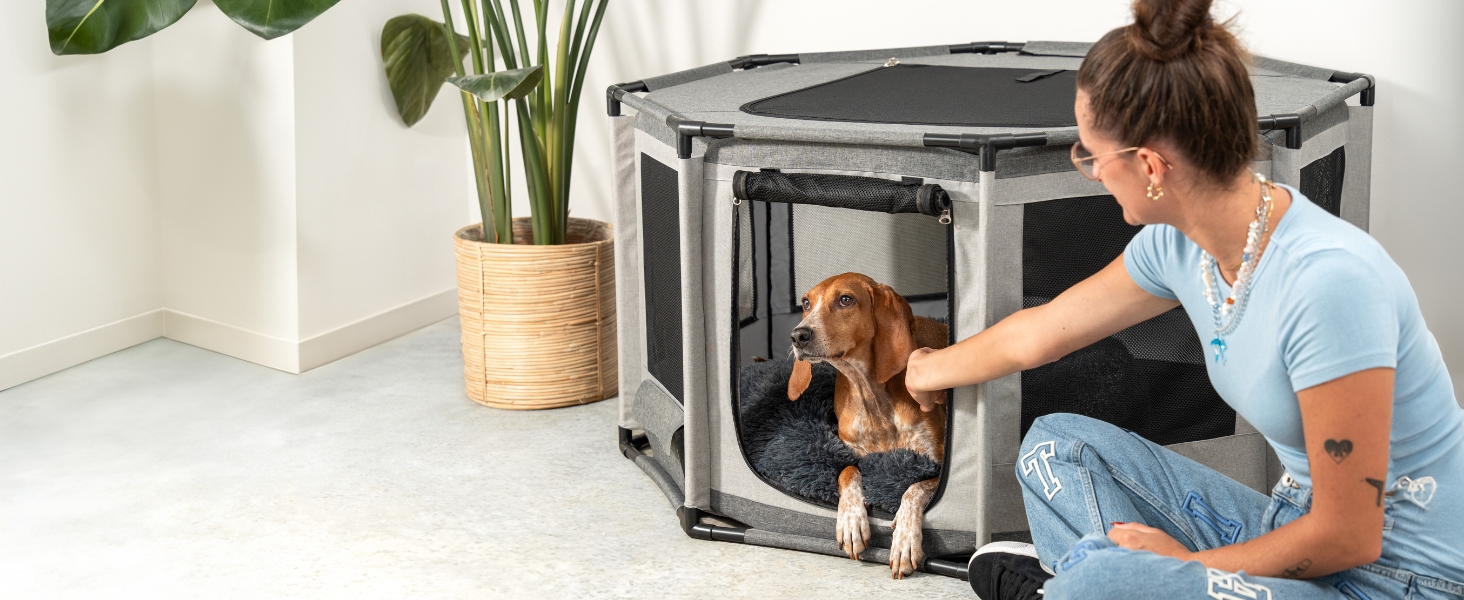 Вольєр для цуценят Lionto з оксфордської тканини, сірий, 112x112x62 см