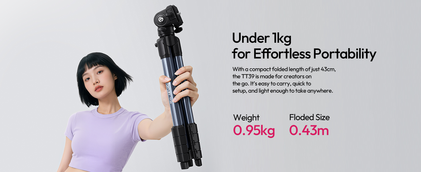 Штатив ULANZI TT39 155cm для камери з поворотним на 360° та нахильним (-80°/+90°) кріпленням, легкий штатив з тримачем для телефону, туристичний штатив сумісний з DSLR, мобільними телефонами (вага 0,95 кг, вантажопідйомність 8 кг)
