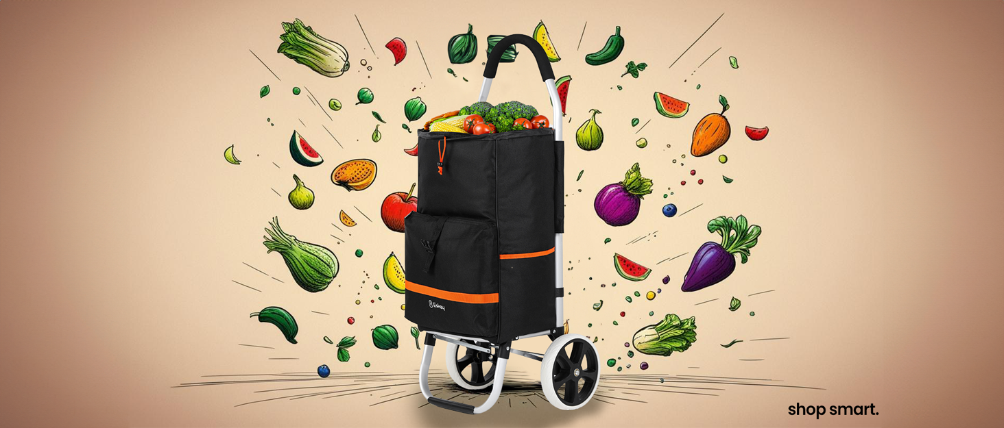 Тролей для покупок Eskey з термокишенею – складаний, водонепроникний, 50L (Чорний)