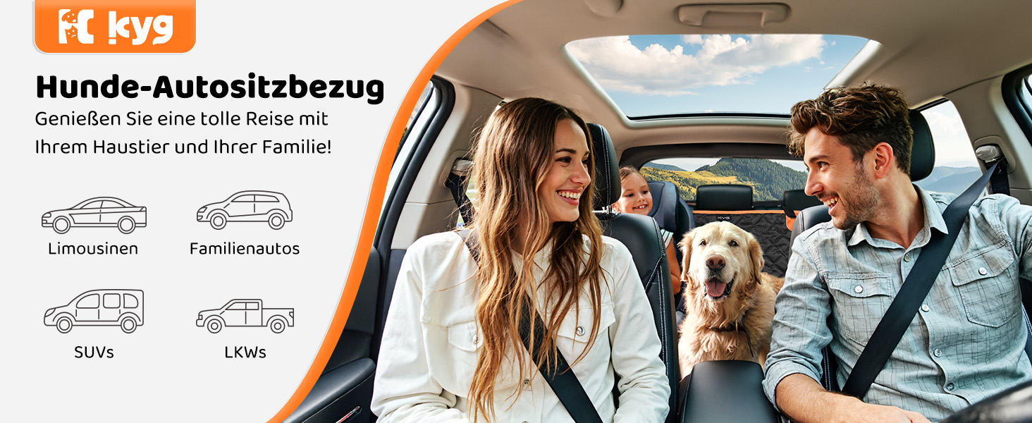 Захисний чохол на сидіння автомобіля для собак KYG, з ременем безпеки, водовідштовхуючий, зносостійкий, 132x58x46 см, підходить для більшості авто, вантажівок та позашляховиків