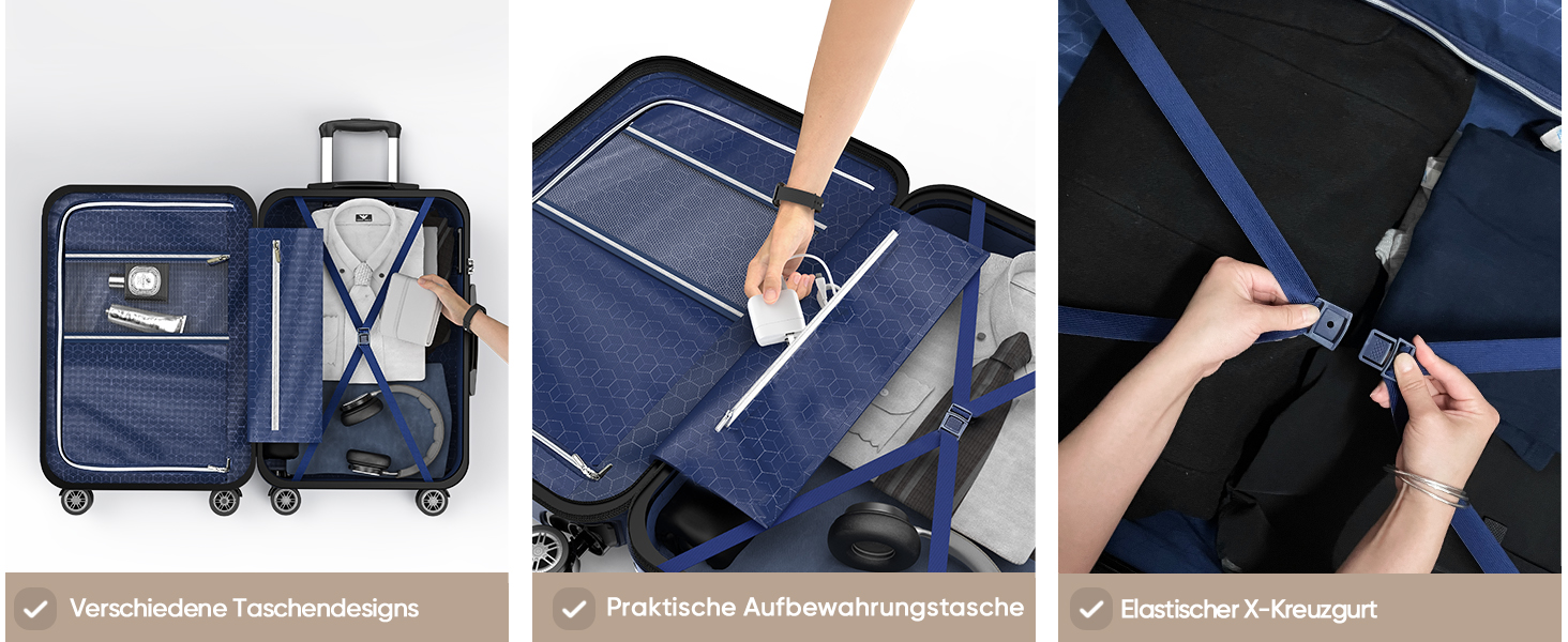 Набір валіз SHOWKOO 3 шт. з жорсткою обшивкою, розширюваний, з TSA замком, 4 колеса (M, L, XL) - Колір: Champagner