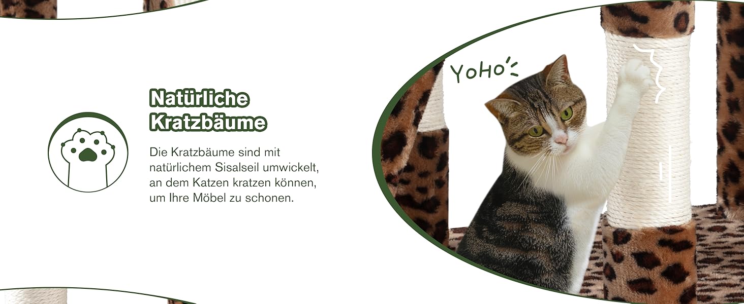 Котячий будиночок MUTICOR з когтеточкою, 206 см, багатоярусний, для великих котів, з гамаком, плюшевими платформами, широкою основою (леопардовий принт)