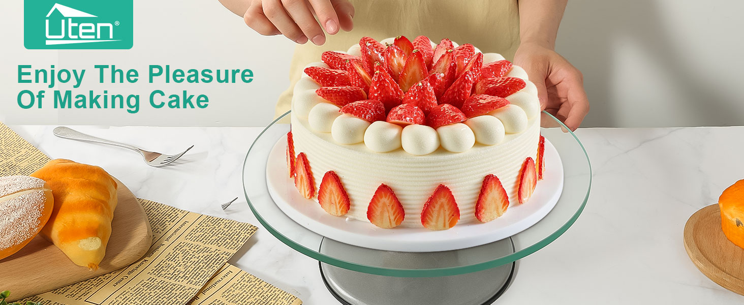 Обертова підставка для тортів Uten: поворотний стіл для випічки, декорування тортів, цукрової глазурі (гартоване скло)