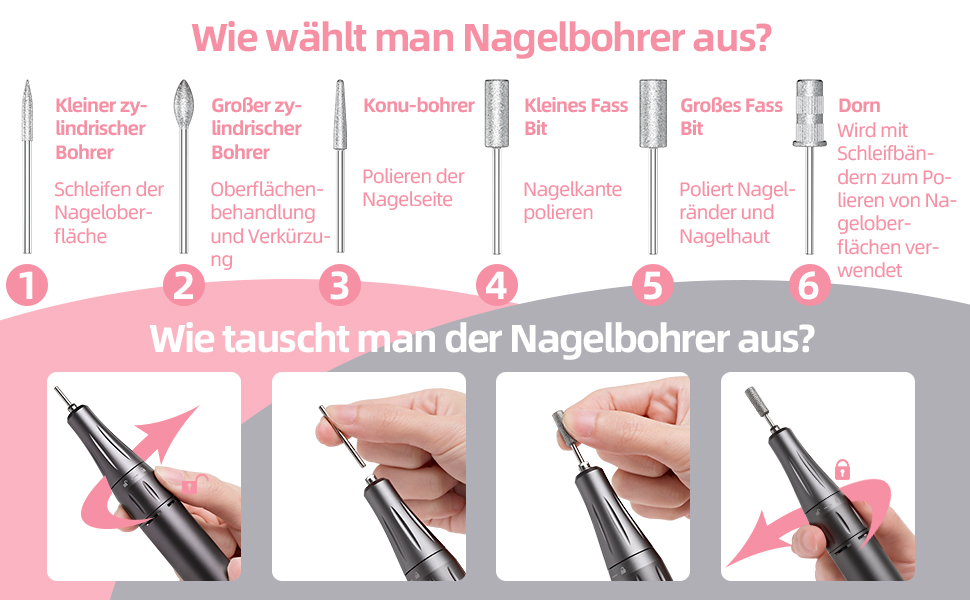 Електричний фрезер для манікюру та педикюру Delanie з акумулятором, 35000 об/хв, для гелю, акрилу та видалення кутикули, з LED-дисплеєм, USB-зарядка (сірий)