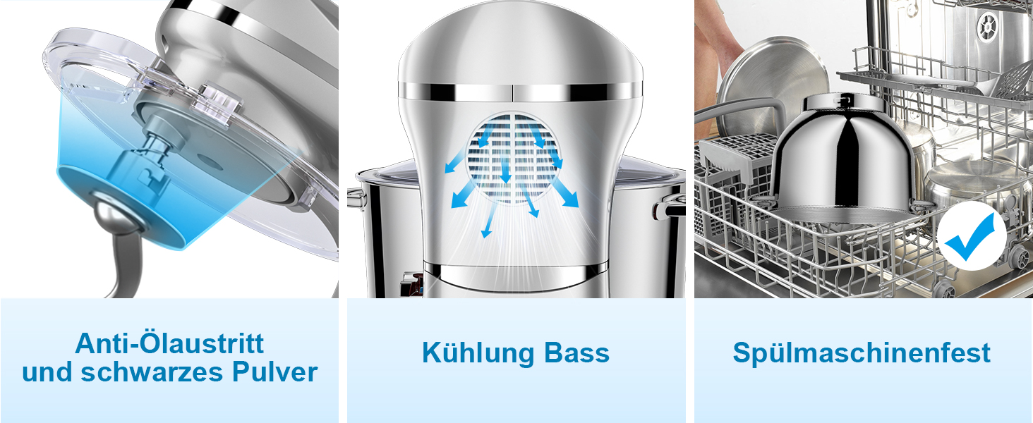 Кухонний комбайн-міксер 1500W з чашею з нержавіючої сталі 7л, планетарний міксер для тіста з 6 швидкостями та набором насадок (гак, вінчик, міксер), сріблястий