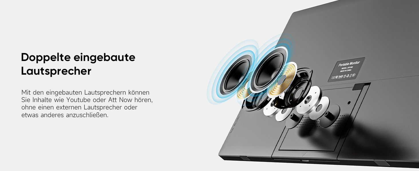 Портативний монітор 15.6 дюймів, 1080P FHD з підставкою, IPS екран з динаміками, тонкий додатковий монітор для ноутбука/ПК/Mac/PS4/Switch, USB-C/HDMI