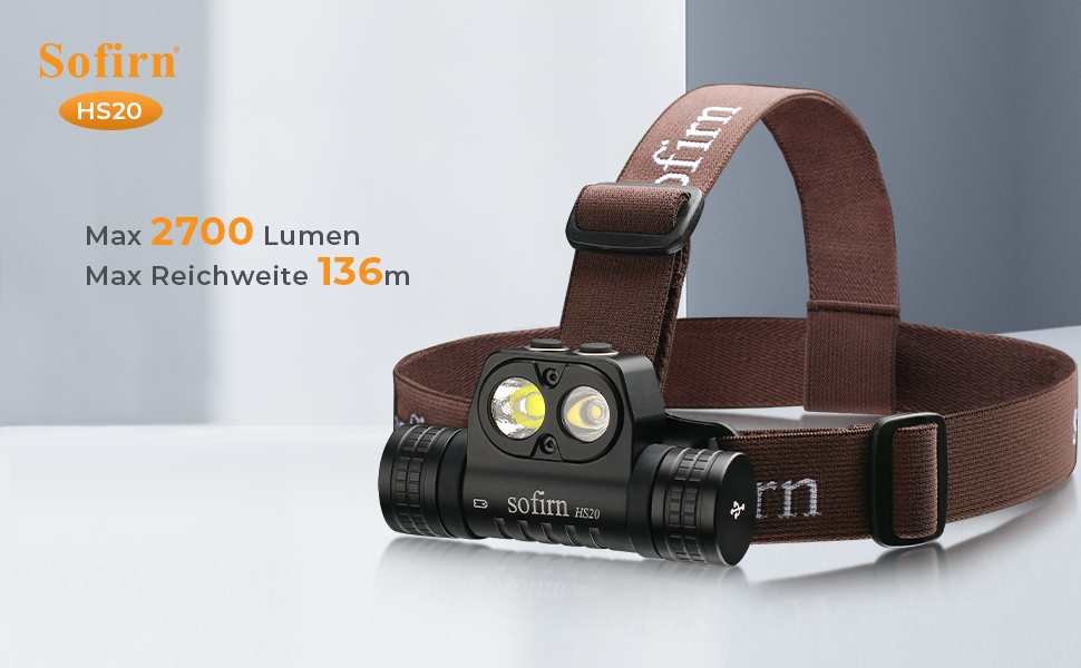 Ліхтар налобний Sofirn HS20 2700 люмен, LED, акумуляторний, USB Type-C, подвійні світлодіоди, 5 режимів яскравості, дальнє та широке світло, для кемпінгу та бігу