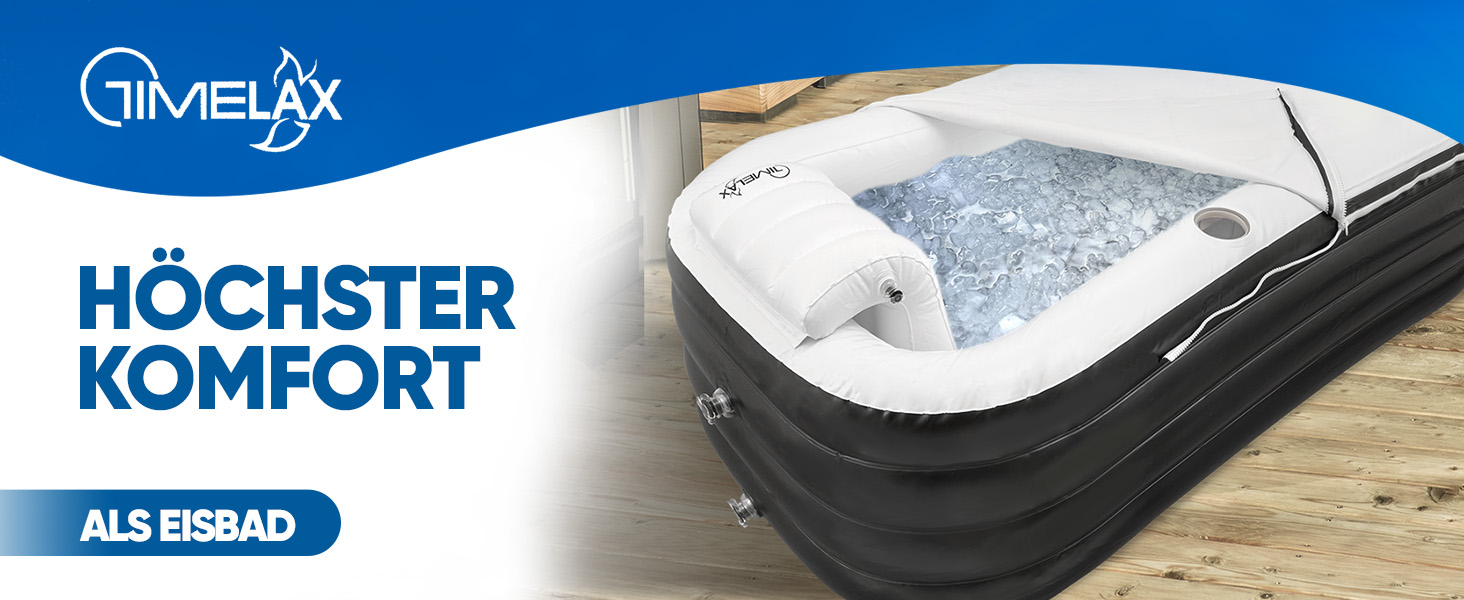 Надувна ванна TIMELAX® XL з ергономічною спинкою | 0,5 мм PVC, без BPA | Мовна, розкладна, для дорослих, чорна