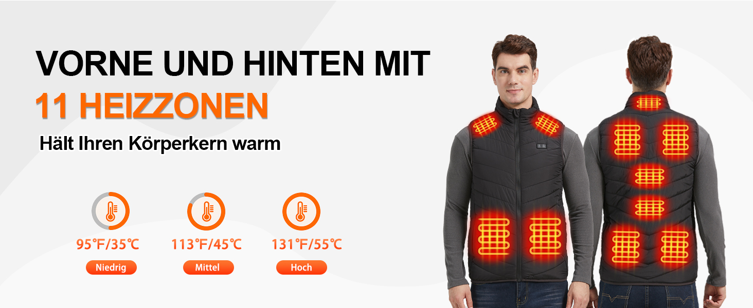 Обогревна жилетка для чоловіків: USB жилетка для активного відпочинку - 11 зон обігріву для мото, риболовлі, катання на лижах, бігу, гольфу, походів, верхової їзди (батарея не входить у комплект) Чорний XL