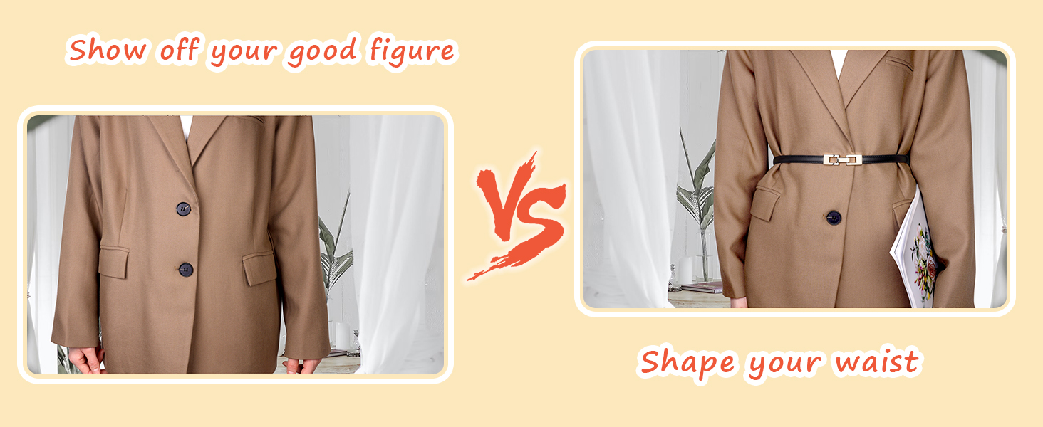 Жіночі шкіряні ремені (2 шт.) - тонкі, з золотою пряжкою для суконь та пальто (чорний+білий)