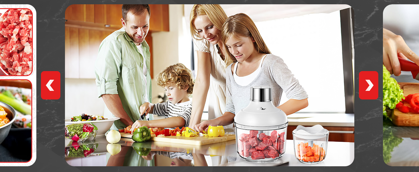 Електричний міні-чопер Bear 0.6L+2L: подрібнювач/м'ясорубка з 4-ма лезами з нержавіючої сталі, скляний контейнер для м'яса, дитячого харчування, фруктів та овочів