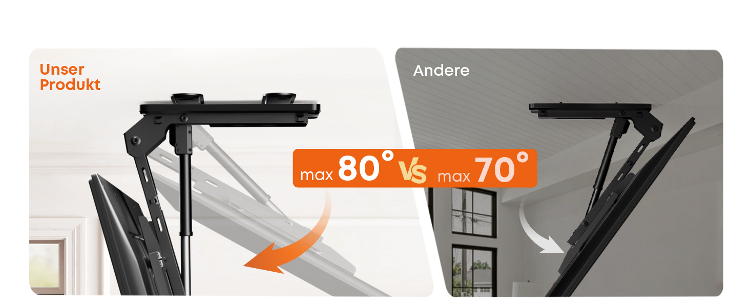 Електричний стельовий кронштейн для телевізора 37-75 дюймів, чорний - похилий, з пультом ДУ, до 45 кг