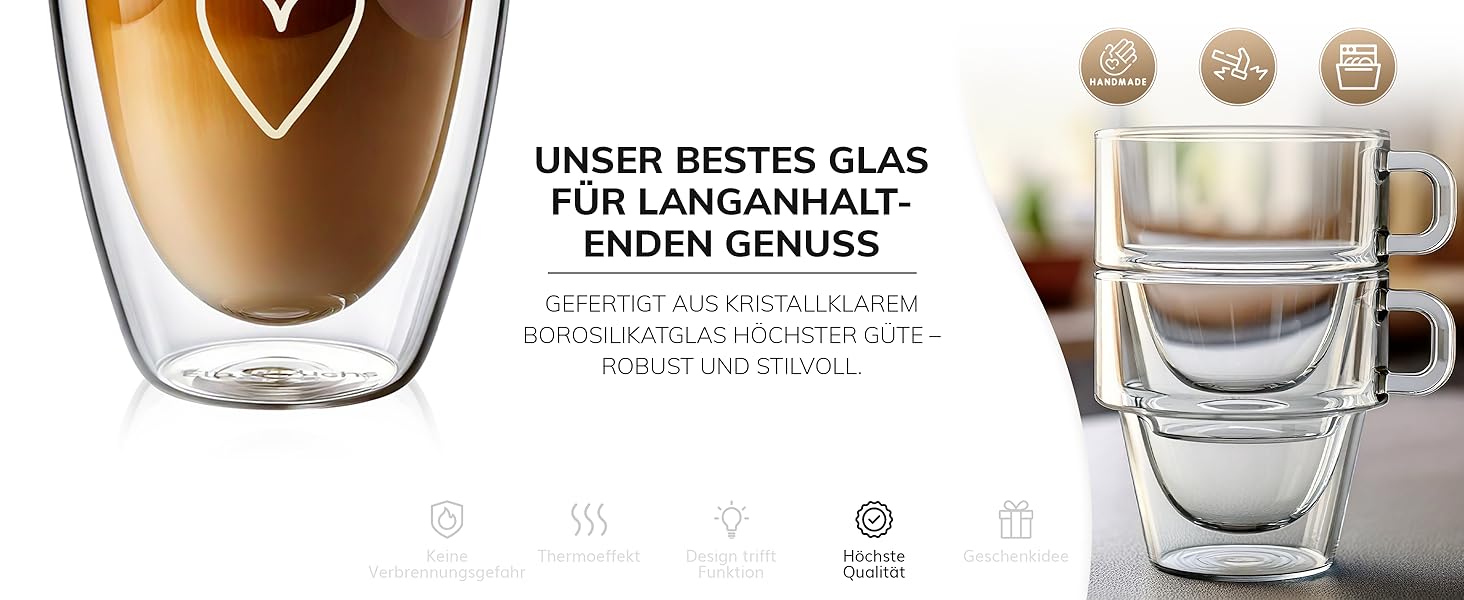 Набір склянок для лате макіато, 4 шт по 350 мл, з подвійними стінками | Ідеально для кави, чаю, капучино | Paris - Set4
