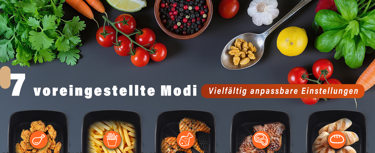 Фритюрниця повітряна 6л з окремим кошиком, прозорим вікном, 7 програм приготування, 11 функцій, тиха, легка чистка, таймер, сенсорний екран, 10 листів пергаментного паперу для сімейного використання (зелена)