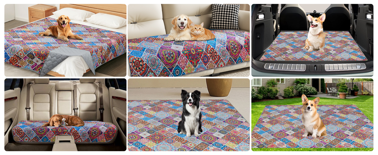 Водонепроникний коврик для собак, ковдра для лежанки, захист меблів, 178 x 76 см (Блискучий медальйон)