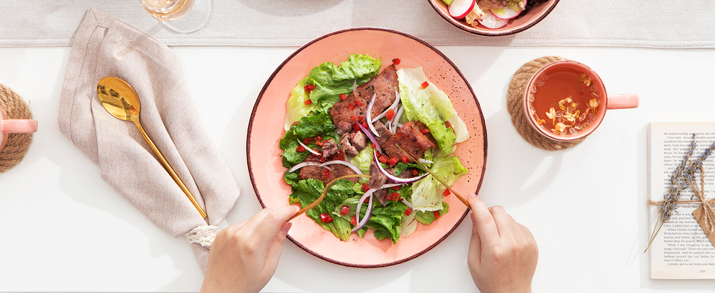 Сервіз Vancasso Serie Navia Teller, 32 елементи, на 8 осіб, сучасний дизайн (Рожевий, 16 елементів)