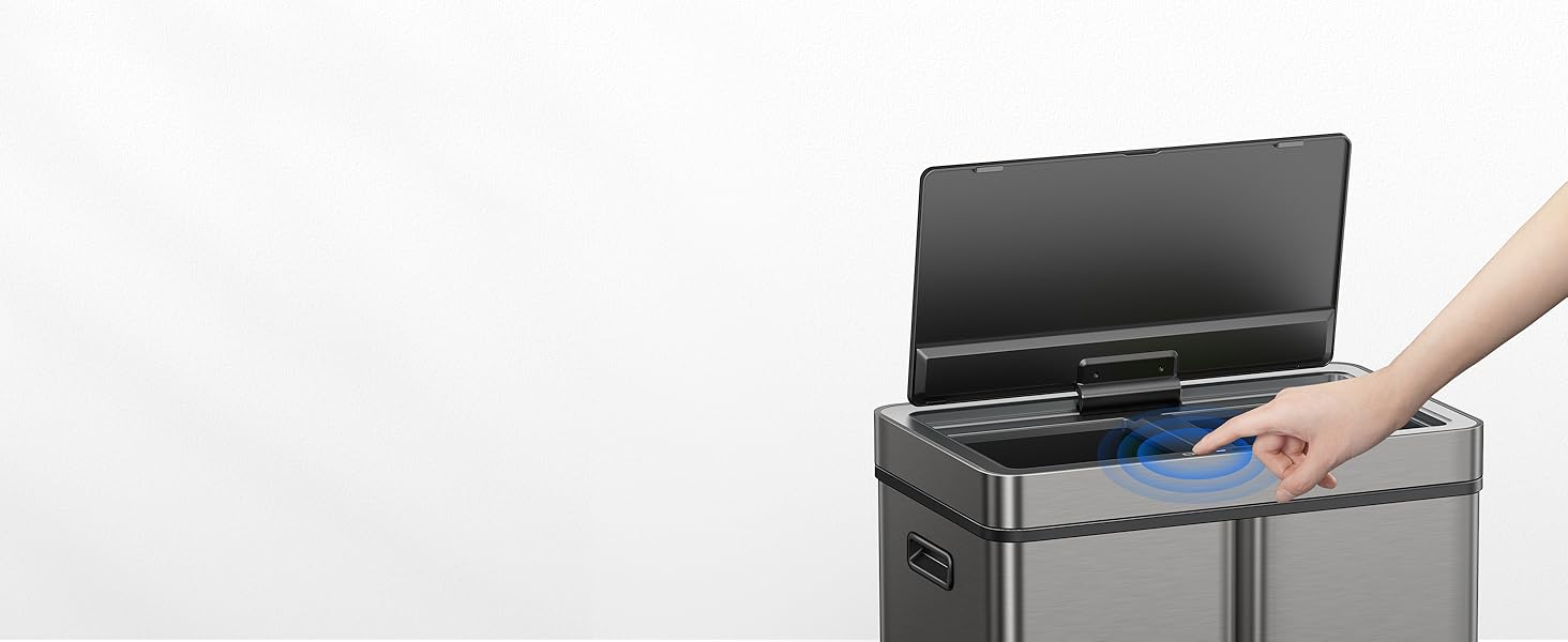 Сортувальний контейнер для сміття EKO Mirage Plus 60л (30л+15л+15л), нержавіюча сталь, сенсорний, 3 відділення, пластикові відра, автоматичний відро для кухні