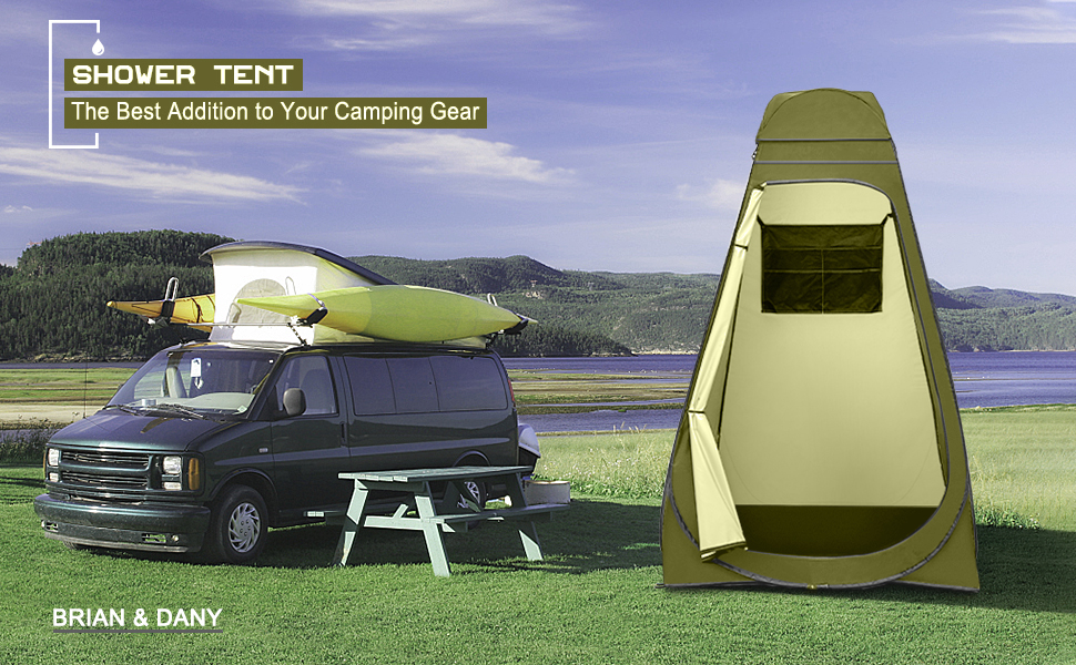 Brian & Dany Pop Up Camping Shower Tent - Portable Privacy Tent with Rainfly & Windows - Outdoor Changing Tent, UPF 50+ Waterproof, Green