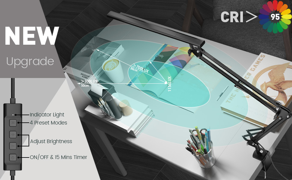 Світлодіодна лампа для робочого столу, кріпиться на край столу, архітектурна лампа з адаптером QC3.0, лінза Френеля, чорна