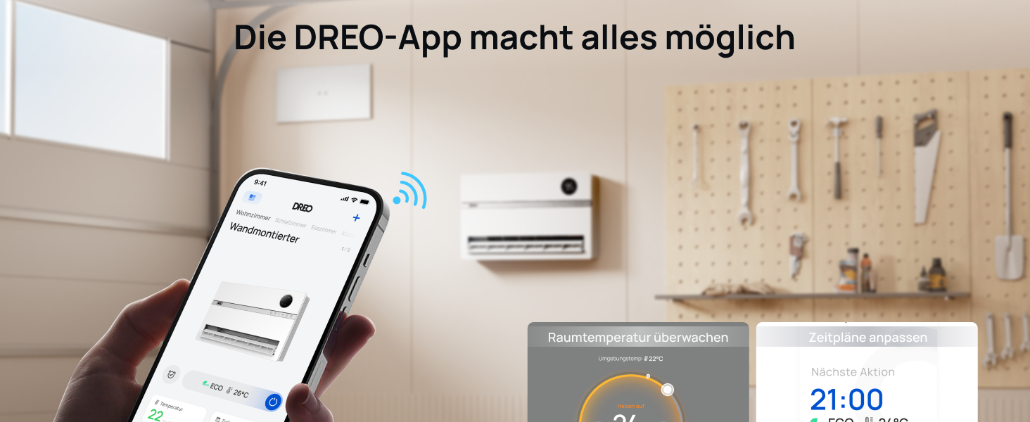 Розумний електричний конвектор Dreo 2000W з дистанційним керуванням та App, керамічний обігрівач з термостатом, 120° осциляцією та таймером на 24г
