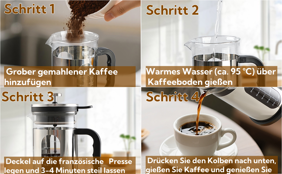 Френч-прес для кави, 1 л, скло Borosilikat, нержавіюча сталь, з багаторазовими фільтрами, портативна кавоварка для кухні, подорожей, кемпінгу