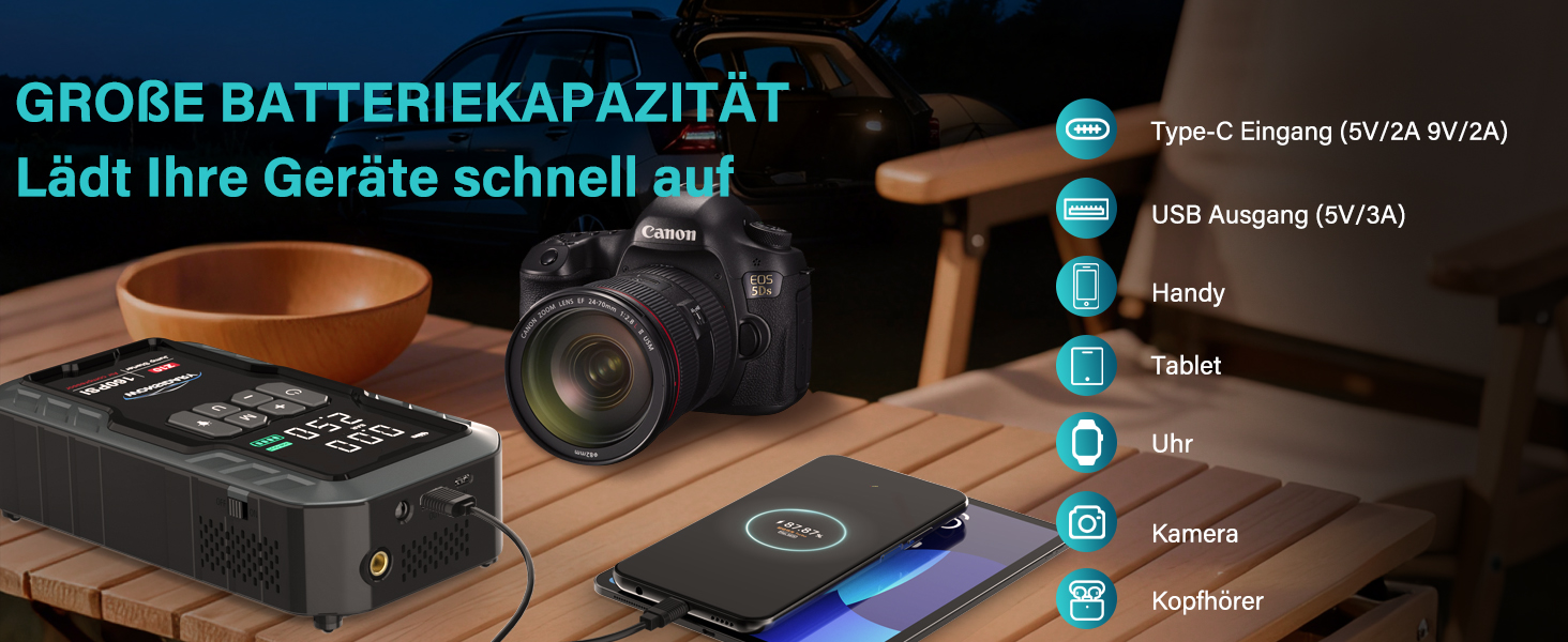 Powerbank для авто 27000 mAh з компресором 160 PSI, 12V, 8.0L, LED-ліхтарик, для бензинових та дизельних двигунів