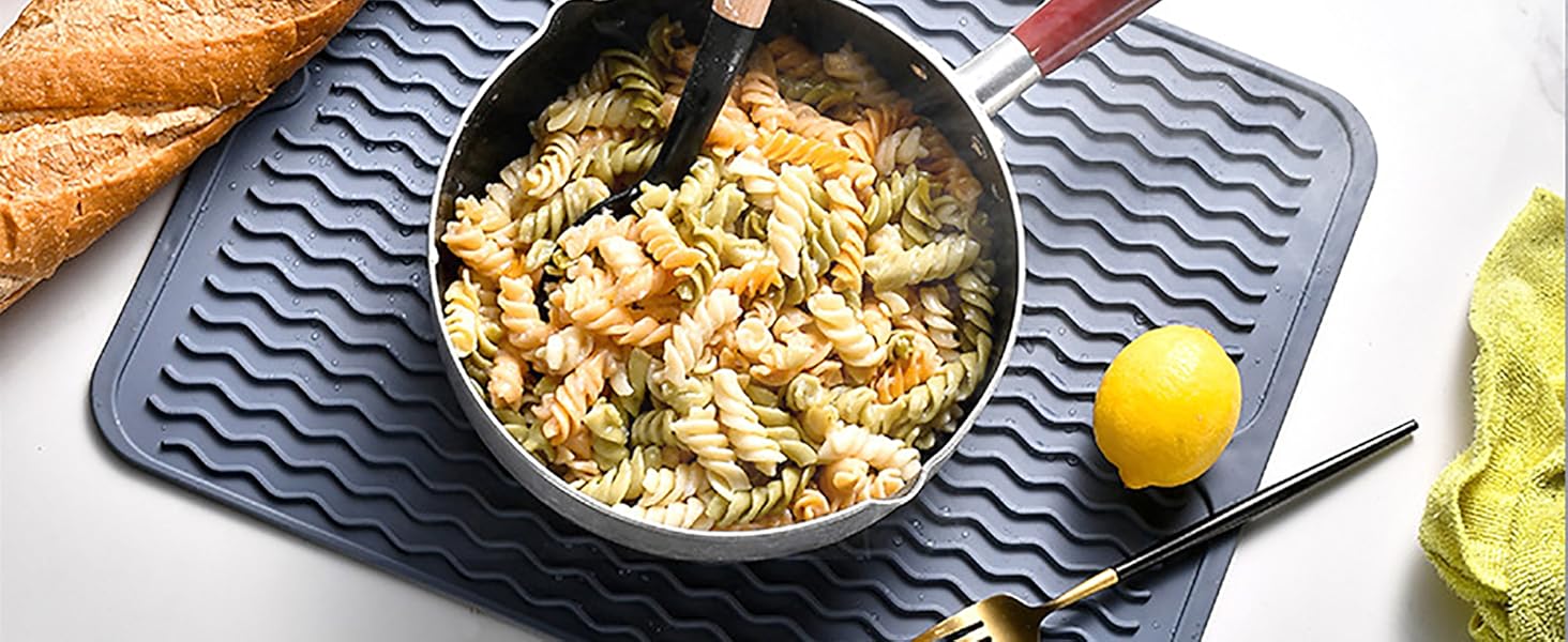 Силиконова підставка для посуду - 50 x 40 см. Без BPA, стійка до нагріву, не слизька. Підставка для сушіння посуду, чорна.