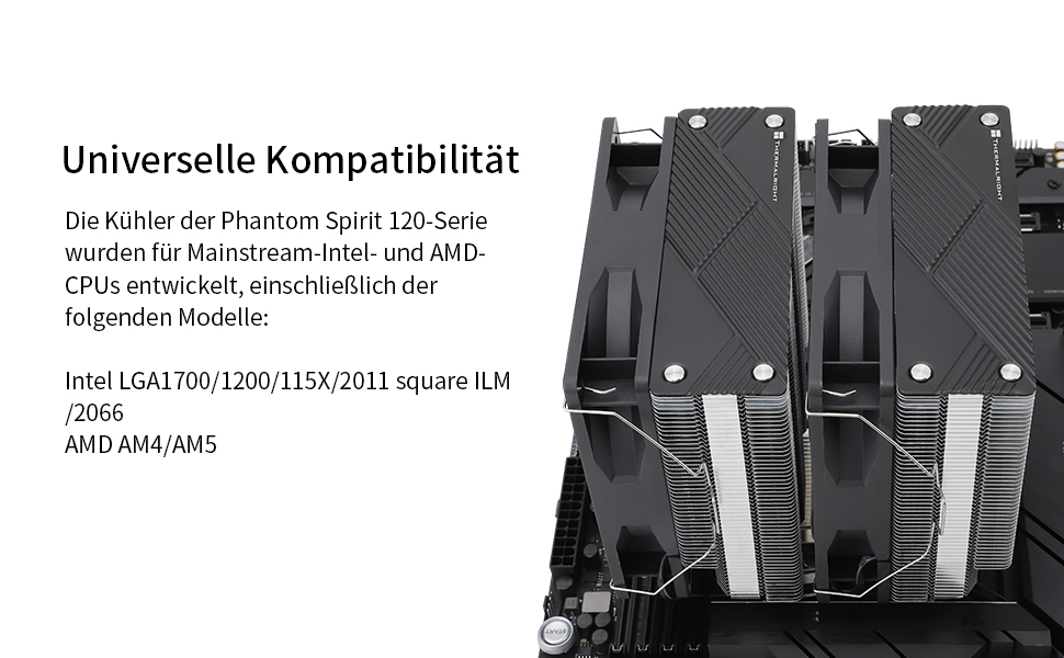 Охолоджувач CPU Thermalright Phantom Spirit 120 з 7 тепловими трубами та вентилятором TL-C12B V2 PWM (1500 RPM), сумісний з AMD AM4/AM5/Intel 1700/1150/1151/1200/2011
