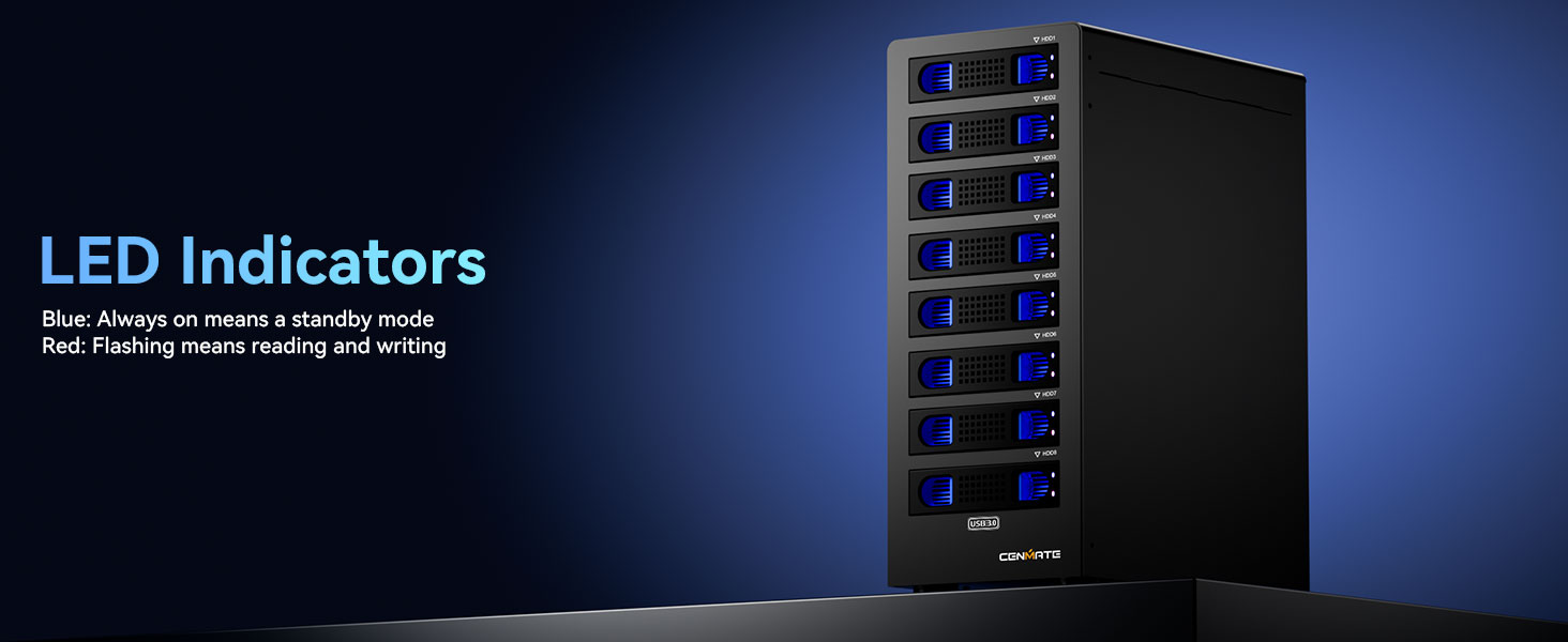 Корпус для жорстких дисків CENMATE з 8 відсіками (2.5'/3.5') SATA HDD/SSD, USB 3.0, Daisy Chain, DAS