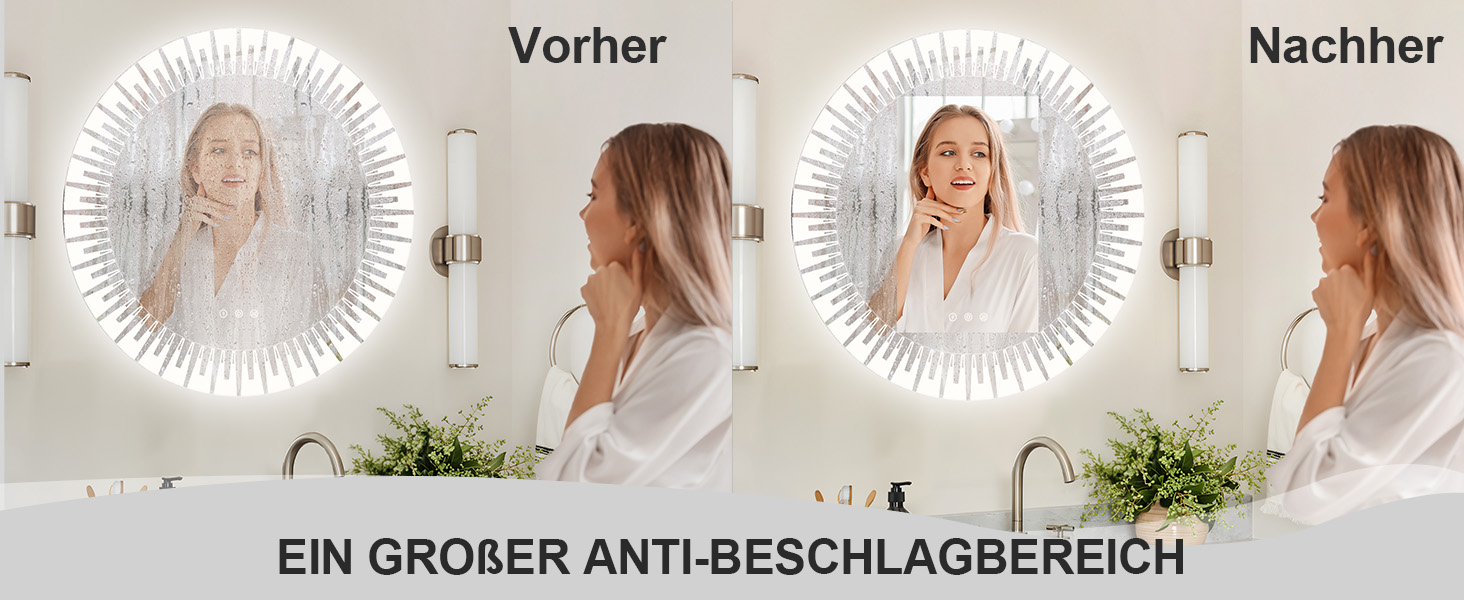 Круглий дзеркало для ванної кімнати YOLEO з підсвічуванням, 60 см, сенсорне керування, захисне скло, 3 кольори світла, регулювання яскравості, 80x80 см